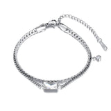 Double Layer CZ Crystal Charm Bracelet 18K Plated Snake Chain VB21164