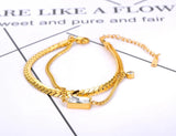 Double Layer CZ Crystal Charm Bracelet 18K Plated Snake Chain VB21164
