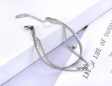 Double Layer CZ Crystal Charm Bracelet 18K Plated Snake Chain VB21164