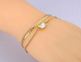 Double Layer CZ Crystal Charm Bracelet 18K Plated Snake Chain VB21164