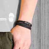 Classic Stainless Steel Men's Leather Bracelet Vintage DIY Customization