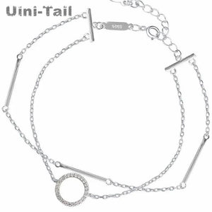 Uini-Tail Hot 925 Tibetan Silver Circle Double Bracelet Jewelry