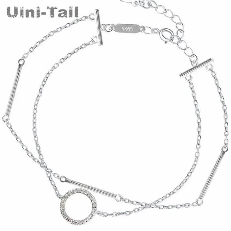 Uini-Tail Hot 925 Tibetan Silver Circle Double Bracelet Jewelry