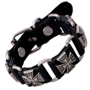 Punk Leather Bracelet Cross Charm Adjustable Bangle Gothic Jewelry