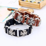 Punk Leather Bracelet Cross Charm Adjustable Bangle Gothic Jewelry