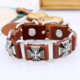 Punk Leather Bracelet Cross Charm Adjustable Bangle Gothic Jewelry