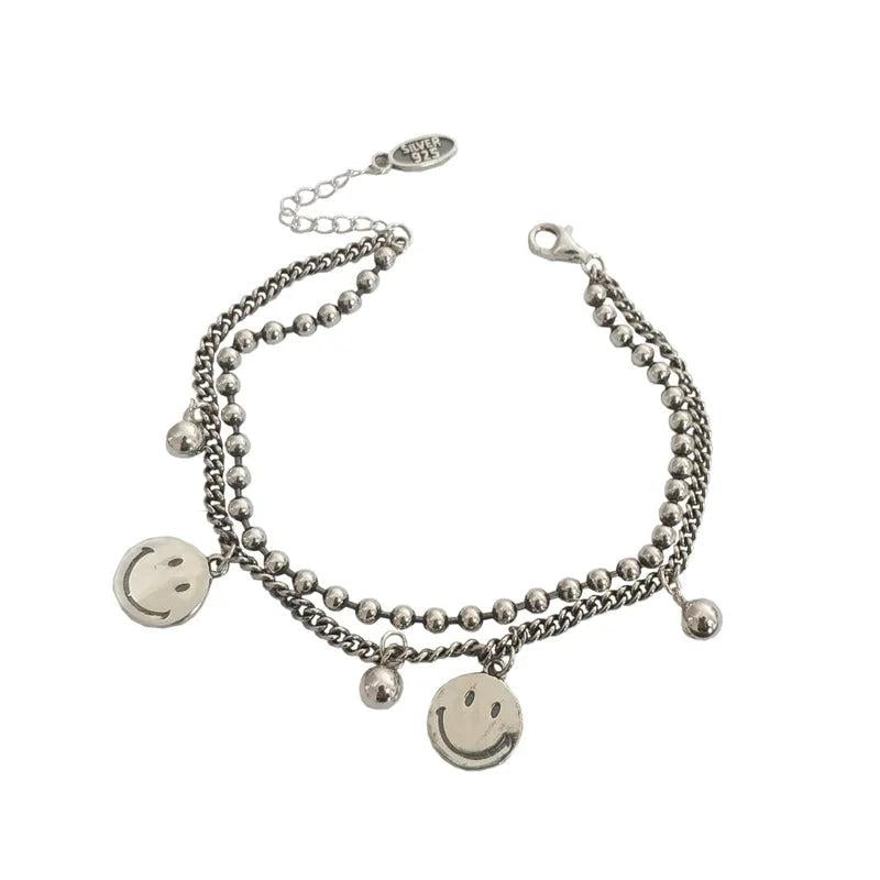 Smiling Face Bracelet Double Layer Beads Chain Jewelry