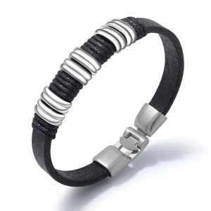 Leather Cuff Bracelet Bangle for Men Stainless Steel Jewelry Male
