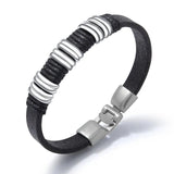 Leather Cuff Bracelet Bangle for Men Stainless Steel Jewelry Male