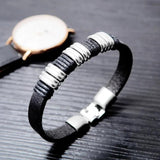 Leather Cuff Bracelet Bangle for Men Stainless Steel Jewelry Male