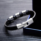 Leather Cuff Bracelet Bangle for Men Stainless Steel Jewelry Male