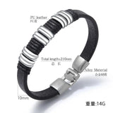 Leather Cuff Bracelet Bangle for Men Stainless Steel Jewelry Male