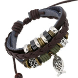 Jesus Fish Multilayer Bracelet Wrap Vintage Braided Leather Charms Beads Bangle