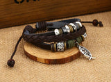 Jesus Fish Multilayer Bracelet Wrap Vintage Braided Leather Charms Beads Bangle