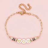 Heart Beaded Stainless Steel Bracelet Vintage Bangle Jewelry