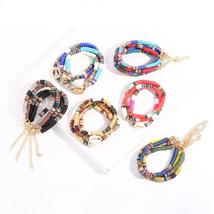 Colorful Polymer Clay Shell Bracelet Adjustable Elastic Beach Jewelry