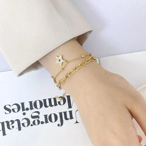 316L Stainless Steel Star Zircon Double Layer Geometric Chain Bracelet