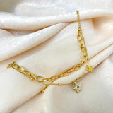 316L Stainless Steel Star Zircon Double Layer Geometric Chain Bracelet