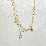 316L Stainless Steel Star Zircon Double Layer Geometric Chain Bracelet