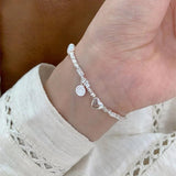 Retro Sweet Metal Pearl Love Heart Bracelet