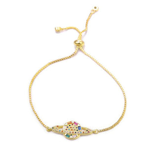 Micro-inlaid zircon Planet pull lucky bracelet - Adjustable size planet jewelry