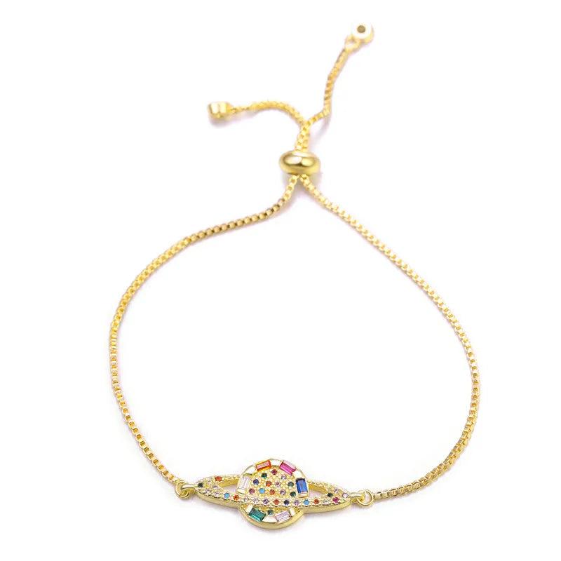 Micro-inlaid zircon Planet pull lucky bracelet - Adjustable size planet jewelry