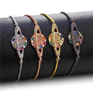 Micro-inlaid zircon Planet pull lucky bracelet - Adjustable size planet jewelry