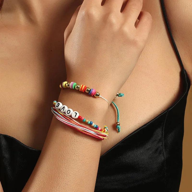 Boho Colorful Pottery Beads Bracelet for Women