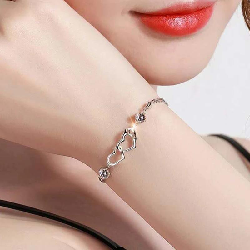 Charming Crystal Heart Bracelet - Double Heart Hand Chain