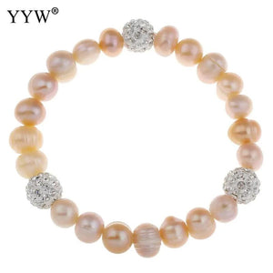 Freshwater Pearl Bracelet Rhinestone Bead 8-9mm 6 Inch