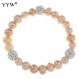 Freshwater Pearl Bracelet Rhinestone Bead 8-9mm 6 Inch
