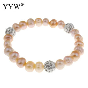 Freshwater Pearl Bracelet Rhinestone Bead 8-9mm 6 Inch