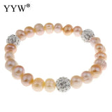 Freshwater Pearl Bracelet Rhinestone Bead 8-9mm 6 Inch