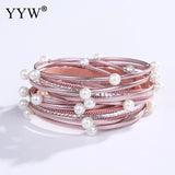 Bohemia Boho Pu Leather Bracelets Women Ladies Simulated Pearl Multilayer Bangle