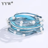 Bohemia Boho Pu Leather Bracelets Women Ladies Simulated Pearl Multilayer Bangle