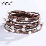 Bohemia Boho Pu Leather Bracelets Women Ladies Simulated Pearl Multilayer Bangle