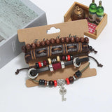Women Leather Bracelets Set Retro Wood Bead Bangle Wrap Wristband