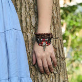 Women Leather Bracelets Set Retro Wood Bead Bangle Wrap Wristband
