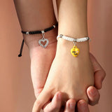 2 PCS Heart Women's Bracelet Key Rhinestone Bow Bracelet