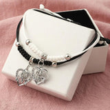 2 PCS Heart Women's Bracelet Key Rhinestone Bow Bracelet