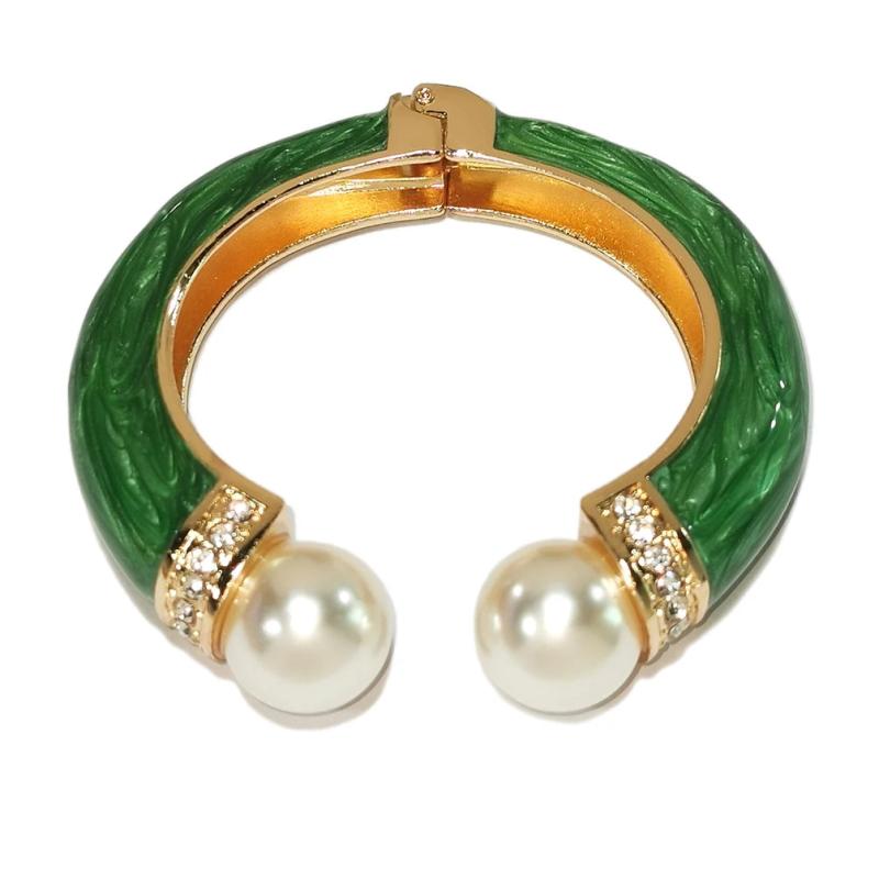 Pearl Cuff Bracelets Women Charm Oil-spot Glaze Statement Bangles