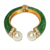 Pearl Cuff Bracelets Women Charm Oil-spot Glaze Statement Bangles