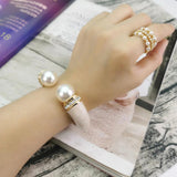 Pearl Cuff Bracelets Women Charm Oil-spot Glaze Statement Bangles