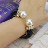 Pearl Cuff Bracelets Women Charm Oil-spot Glaze Statement Bangles