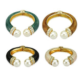 Pearl Cuff Bracelets Women Charm Oil-spot Glaze Statement Bangles