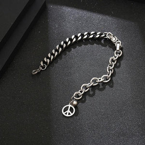 Vintage Peace Sign Men Punk Rock Bracelet Bangle Jewelry