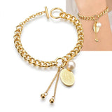 316L Stainless Steel Pearl OT Shape Buckle Tassel Oval Pendant Bracelet