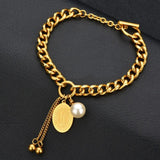 316L Stainless Steel Pearl OT Shape Buckle Tassel Oval Pendant Bracelet