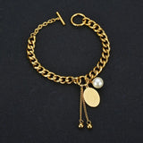 316L Stainless Steel Pearl OT Shape Buckle Tassel Oval Pendant Bracelet