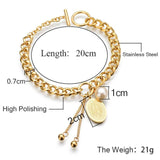 316L Stainless Steel Pearl OT Shape Buckle Tassel Oval Pendant Bracelet